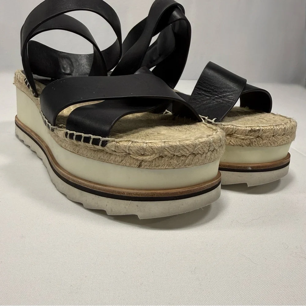 Boho Marc Fisher Black Leather Platform Espadrille Sandals Size 10